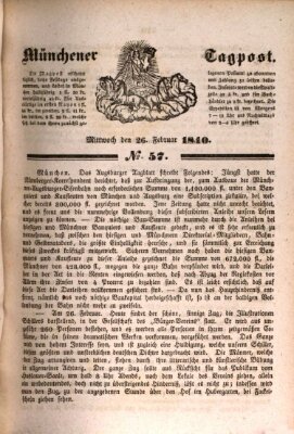 Münchener Tagpost (Münchener Morgenblatt) Mittwoch 26. Februar 1840