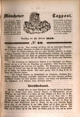 Münchener Tagpost (Münchener Morgenblatt) Samstag 29. Februar 1840