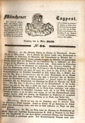 Münchener Tagpost (Münchener Morgenblatt) Sonntag 8. März 1840