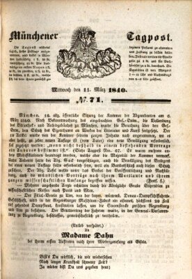 Münchener Tagpost (Münchener Morgenblatt) Mittwoch 11. März 1840