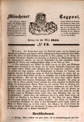 Münchener Tagpost (Münchener Morgenblatt) Freitag 13. März 1840