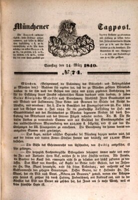 Münchener Tagpost (Münchener Morgenblatt) Samstag 14. März 1840