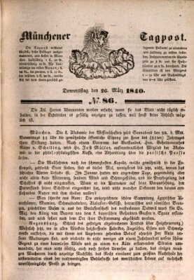 Münchener Tagpost (Münchener Morgenblatt) Donnerstag 26. März 1840