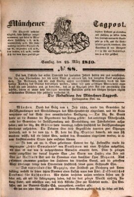 Münchener Tagpost (Münchener Morgenblatt) Samstag 28. März 1840