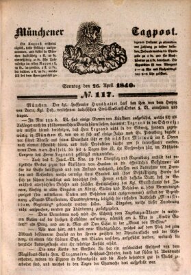 Münchener Tagpost (Münchener Morgenblatt) Sonntag 26. April 1840