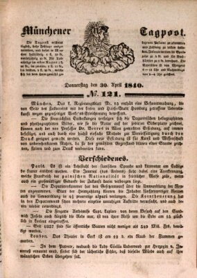 Münchener Tagpost (Münchener Morgenblatt) Donnerstag 30. April 1840