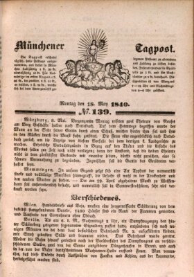 Münchener Tagpost (Münchener Morgenblatt) Montag 18. Mai 1840