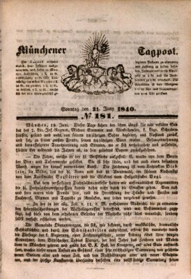 Münchener Tagpost (Münchener Morgenblatt) Sonntag 21. Juni 1840