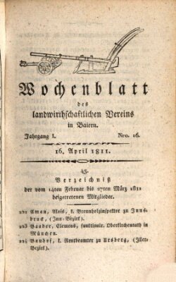 Wochenblatt des Landwirtschaftlichen Vereins in Bayern Dienstag 16. April 1811