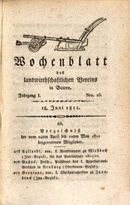 Wochenblatt des Landwirtschaftlichen Vereins in Bayern Dienstag 18. Juni 1811