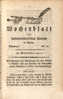 Wochenblatt des Landwirtschaftlichen Vereins in Bayern Montag 30. September 1811