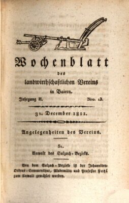 Wochenblatt des Landwirtschaftlichen Vereins in Bayern Dienstag 31. Dezember 1811