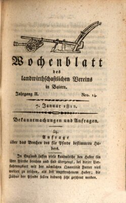 Wochenblatt des Landwirtschaftlichen Vereins in Bayern Dienstag 7. Januar 1812