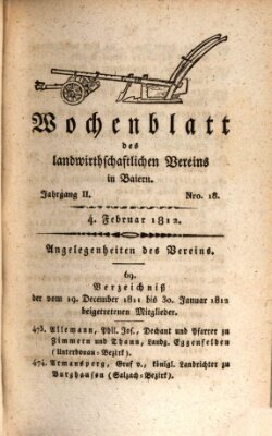 Wochenblatt des Landwirtschaftlichen Vereins in Bayern Dienstag 4. Februar 1812