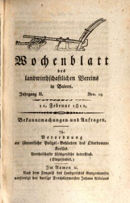 Wochenblatt des Landwirtschaftlichen Vereins in Bayern Dienstag 11. Februar 1812