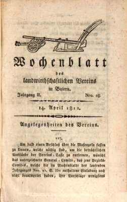 Wochenblatt des Landwirtschaftlichen Vereins in Bayern Dienstag 14. April 1812