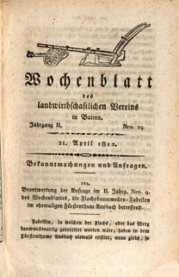 Wochenblatt des Landwirtschaftlichen Vereins in Bayern Dienstag 21. April 1812