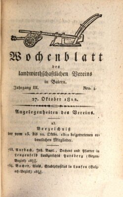 Wochenblatt des Landwirtschaftlichen Vereins in Bayern Dienstag 27. Oktober 1812