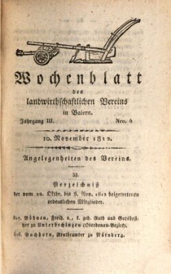 Wochenblatt des Landwirtschaftlichen Vereins in Bayern Dienstag 10. November 1812