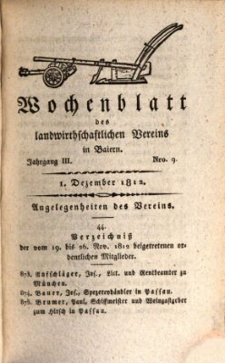 Wochenblatt des Landwirtschaftlichen Vereins in Bayern Dienstag 1. Dezember 1812