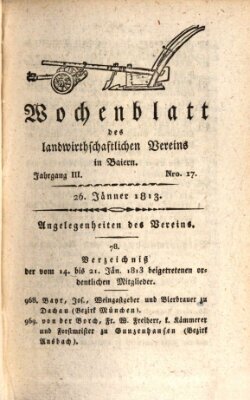 Wochenblatt des Landwirtschaftlichen Vereins in Bayern Dienstag 26. Januar 1813