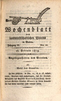 Wochenblatt des Landwirtschaftlichen Vereins in Bayern Dienstag 16. Februar 1813