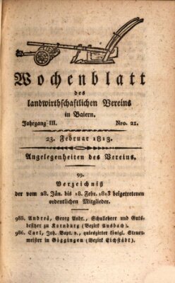 Wochenblatt des Landwirtschaftlichen Vereins in Bayern Dienstag 23. Februar 1813