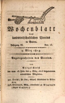 Wochenblatt des Landwirtschaftlichen Vereins in Bayern Dienstag 9. März 1813