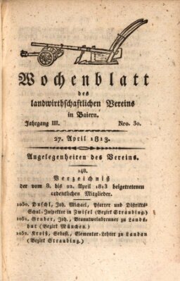 Wochenblatt des Landwirtschaftlichen Vereins in Bayern Dienstag 27. April 1813