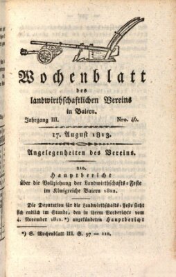 Wochenblatt des Landwirtschaftlichen Vereins in Bayern Dienstag 17. August 1813