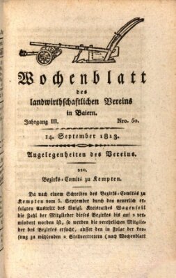 Wochenblatt des Landwirtschaftlichen Vereins in Bayern Dienstag 14. September 1813