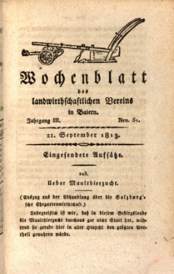 Wochenblatt des Landwirtschaftlichen Vereins in Bayern Dienstag 21. September 1813