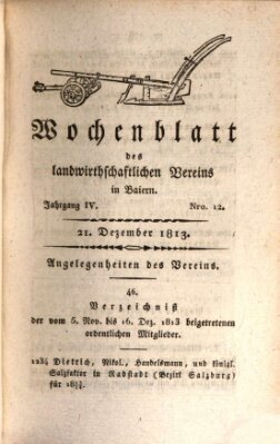 Wochenblatt des Landwirtschaftlichen Vereins in Bayern Dienstag 21. Dezember 1813