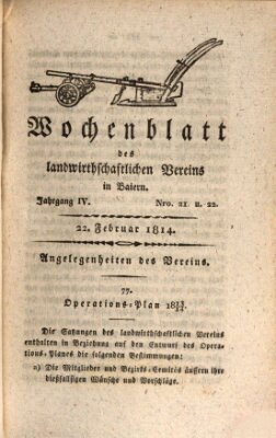 Wochenblatt des Landwirtschaftlichen Vereins in Bayern Dienstag 22. Februar 1814
