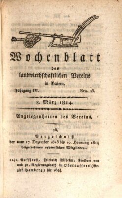 Wochenblatt des Landwirtschaftlichen Vereins in Bayern Dienstag 8. März 1814