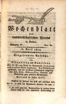 Wochenblatt des Landwirtschaftlichen Vereins in Bayern Dienstag 26. April 1814