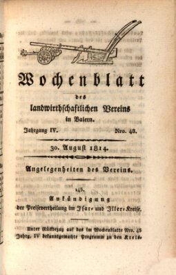 Wochenblatt des Landwirtschaftlichen Vereins in Bayern Dienstag 30. August 1814