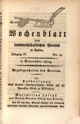 Wochenblatt des Landwirtschaftlichen Vereins in Bayern Dienstag 6. September 1814