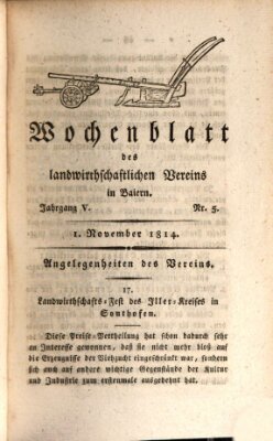 Wochenblatt des Landwirtschaftlichen Vereins in Bayern Dienstag 1. November 1814