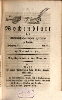 Wochenblatt des Landwirtschaftlichen Vereins in Bayern Dienstag 15. November 1814