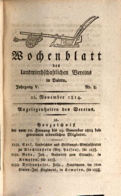 Wochenblatt des Landwirtschaftlichen Vereins in Bayern Dienstag 22. November 1814