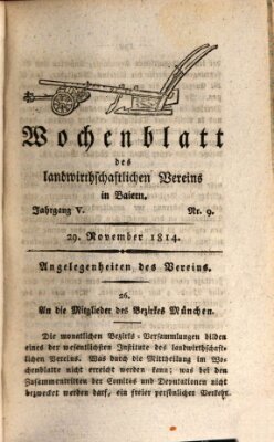 Wochenblatt des Landwirtschaftlichen Vereins in Bayern Dienstag 29. November 1814