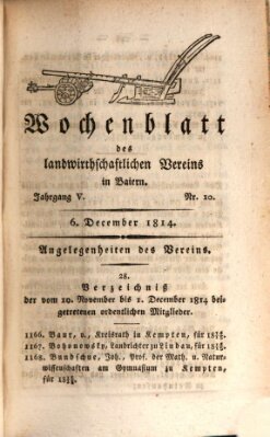 Wochenblatt des Landwirtschaftlichen Vereins in Bayern Dienstag 6. Dezember 1814