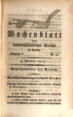 Wochenblatt des Landwirtschaftlichen Vereins in Bayern Dienstag 3. Januar 1815