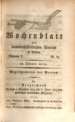 Wochenblatt des Landwirtschaftlichen Vereins in Bayern Dienstag 10. Januar 1815