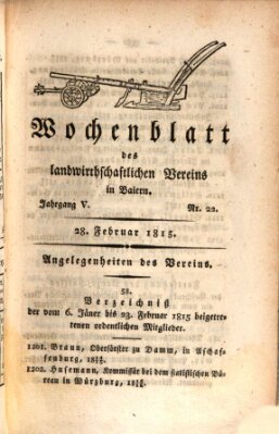 Wochenblatt des Landwirtschaftlichen Vereins in Bayern Dienstag 28. Februar 1815