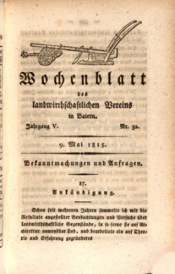 Wochenblatt des Landwirtschaftlichen Vereins in Bayern Dienstag 9. Mai 1815