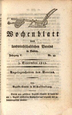 Wochenblatt des Landwirtschaftlichen Vereins in Bayern Dienstag 5. September 1815