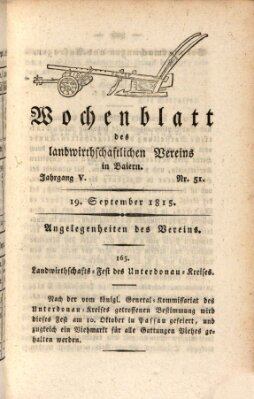 Wochenblatt des Landwirtschaftlichen Vereins in Bayern Dienstag 19. September 1815