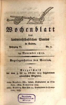 Wochenblatt des Landwirtschaftlichen Vereins in Bayern Dienstag 14. November 1815